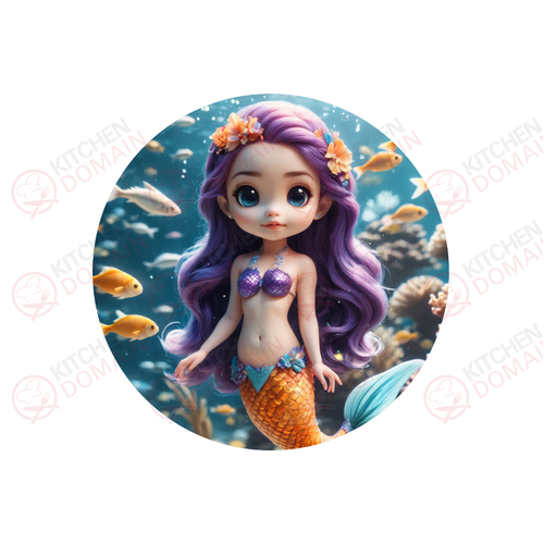 Mermaid Edible Cake Image - Round  #03