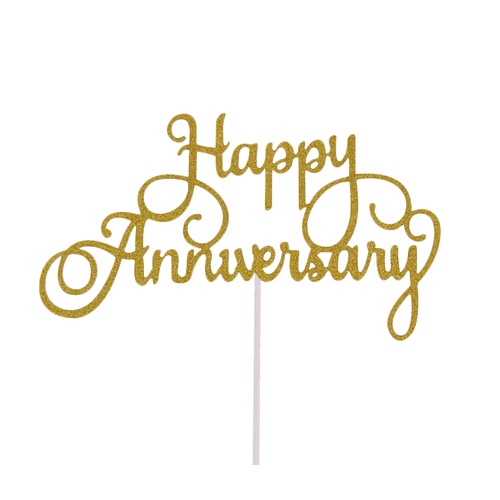 Happy Anniversary Cake Topper Sign - Gold
