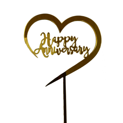 Happy Anniversary Acrylic Cake Topper - Gold 15cm