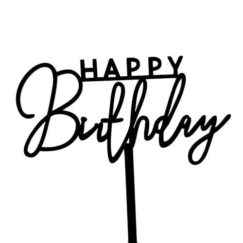 Happy Birthday Cake Topper - Black 12.5cm