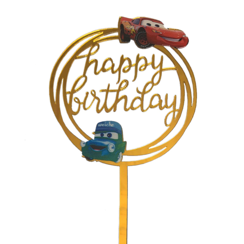Acrylic Cars Happy Birthday Topper