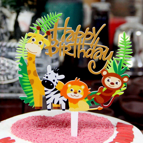 Jungle Animal Happy Birthday Cake Topper