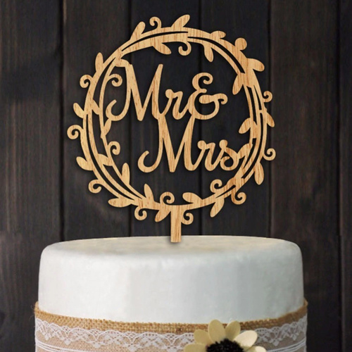 Mr And Mrs Cake Topper - Wooden