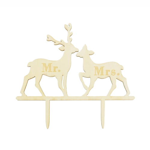 Wooden Deer Mr & Mrs Cake Topper