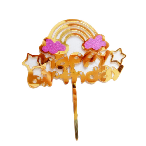 Rainbow/Cloud Birthday Cake Topper Gold Acrylic