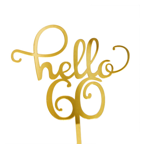 Hello 60 Gold Cake Topper