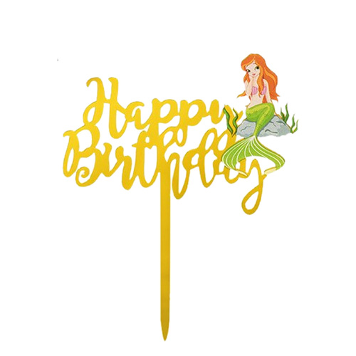 Acrylic Happy Birthday Green  Mermaid Cake Topper