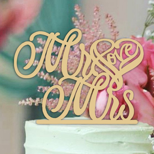 Wooden Mr & Mrs Love Cake Topper 15cm