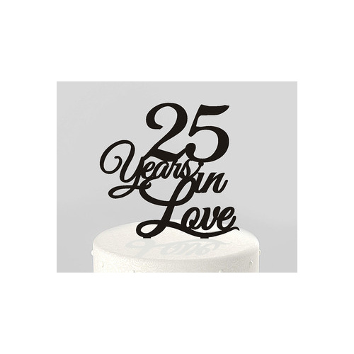 25 Years In Love Black Acrylic Cake Topper