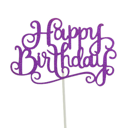 Happy Birthday Cake Topper Sign Large - Purple Glitter