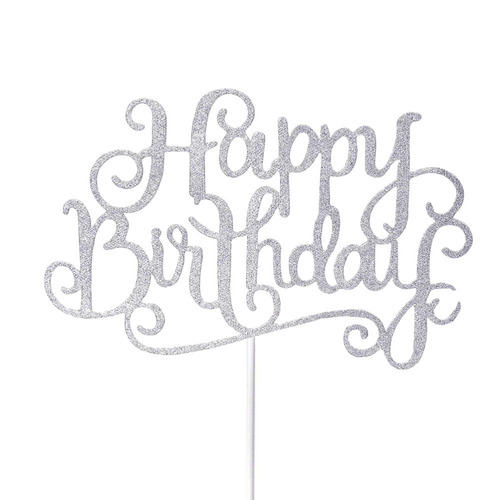 Happy Birthday Cake Topper Sign Large - Silver