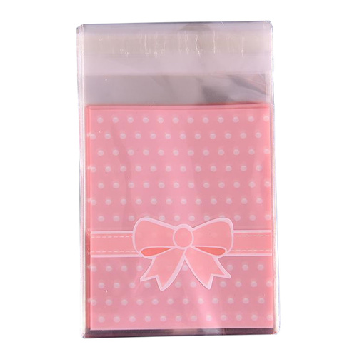 Pink Bow Self Adhesive Bag 10cm 25pcs