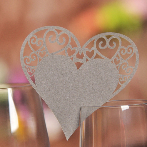 Silver Heart Wine Glass Name Card Pack Of 10