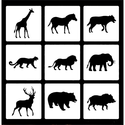 Jungle Animals Silhouettes Stencil 9 Piece Set