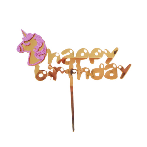 Happy Birthday Acrylic Unicorn Cake Topper 12cm