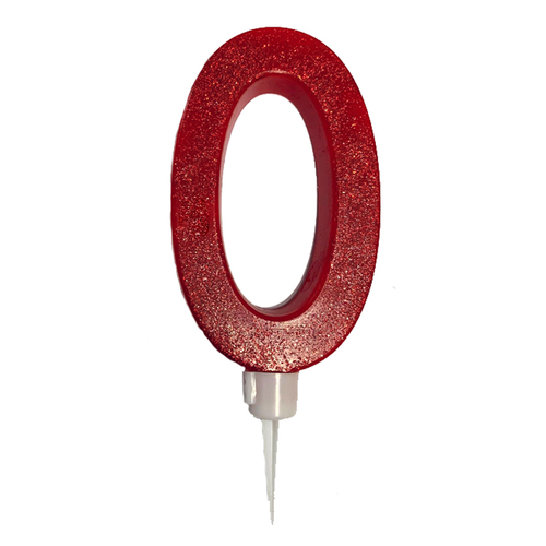 Xtra Large Red Glitter  Number 0 Candle - 11.5cm