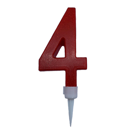 Xtra Large Red Glitter  Number 4 Candle - 11.5cm