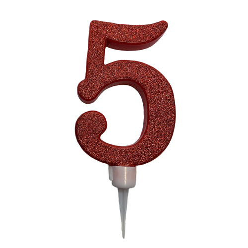 Xtra Large Red Glitter  Number 5 Candle - 11.5cm