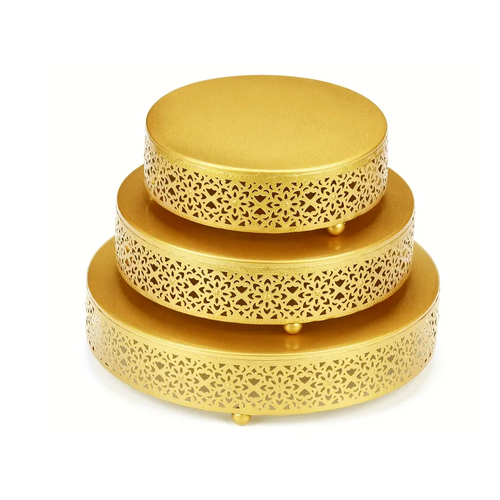 Yellow Gold Metal cake Stand 3 piece Set