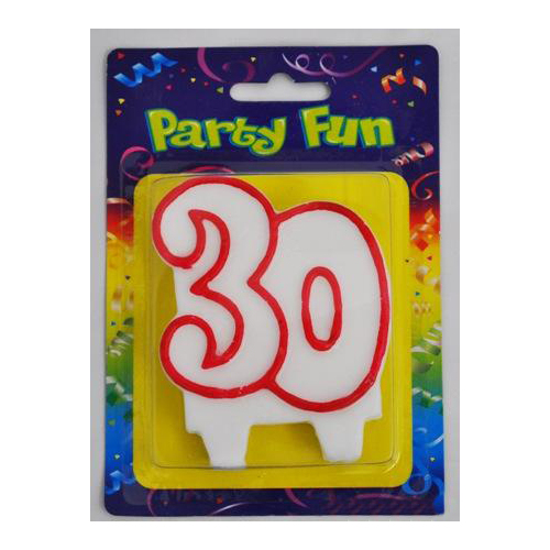 Red & White Number 30 Candle