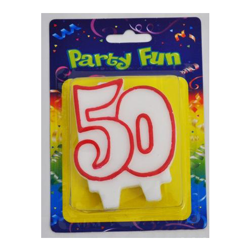 Red & White Number 50 Candle
