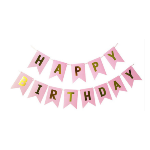 Pink/Gold Happy Birthday Flag Banner
