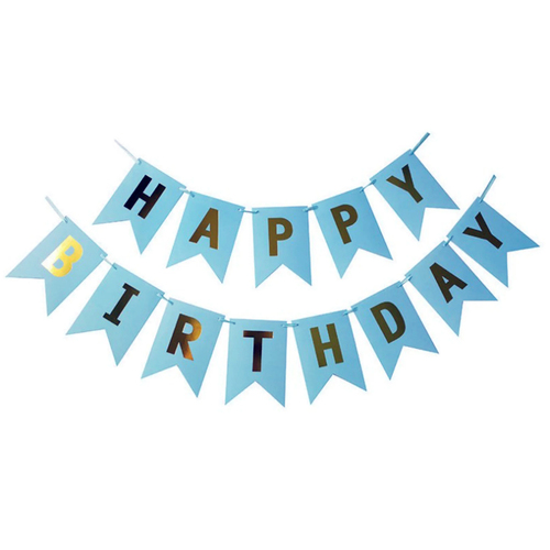 Blue/Gold Happy Birthday Flag Banner