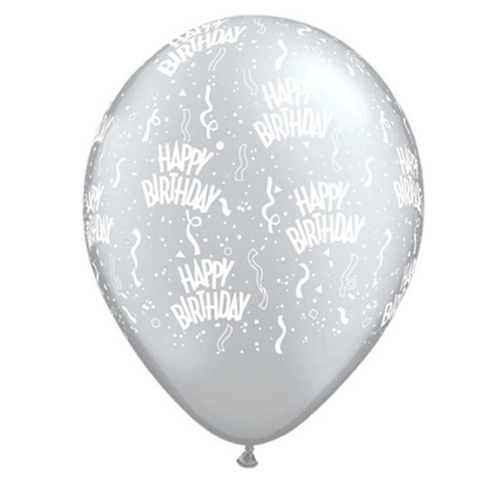Silver Happy Birthday Balloons 6pcs
