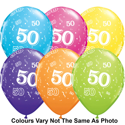 50th Balloons 6pcs Assorted Colours