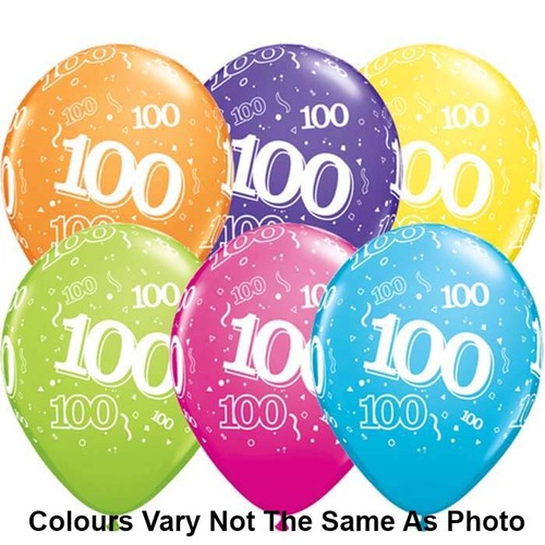 100th Balloons 6pcs Assorted Colours