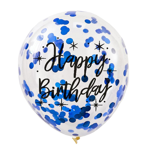 Blue Confetti Balloons Printed Happy Birthday 6pcs
