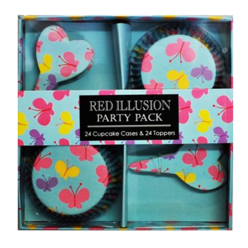 24 Cupcake Cases and 24 Toppers, Butterfly Design