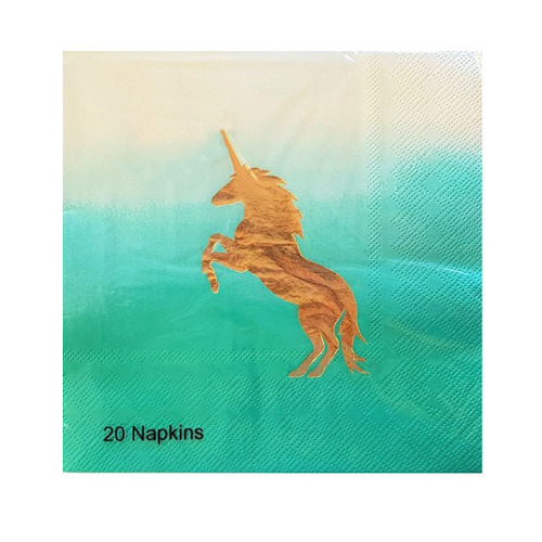 Napkins Gold Unicorn Ombre Green/Blue - 20PK