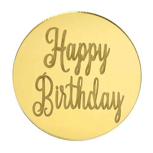 Round Happy Birthday Topper Gold