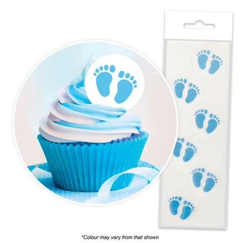 Blue Baby Feet Edible Wafer Cupcake Toppers - 16 Piece