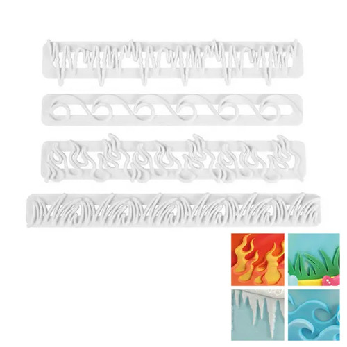 Flame Wave Icicle Grass Fondant Cutter Set 4pc Set
