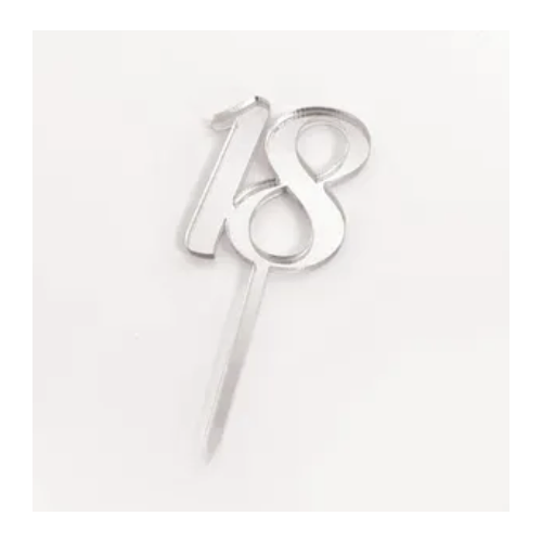 #18 Acrylic Cupcake Topper 12 pack Silver Mirror