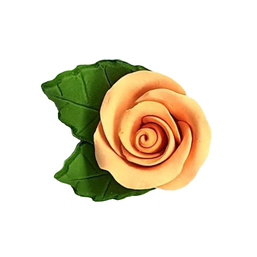 Peach Rose With Leaves 4cm
