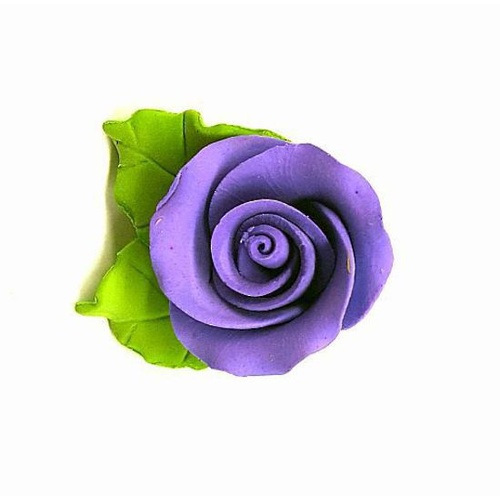 Purple Rose With Leaves 4cm