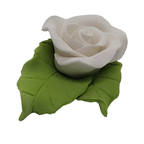 White Rose With Leaves 4cm