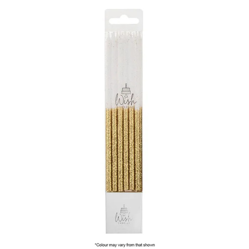 Wish Glitter Dipped Gold Candles 12pc