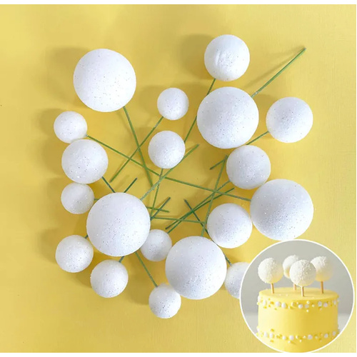 Glitter White Decoration Foam Ball Topper 20pc Set