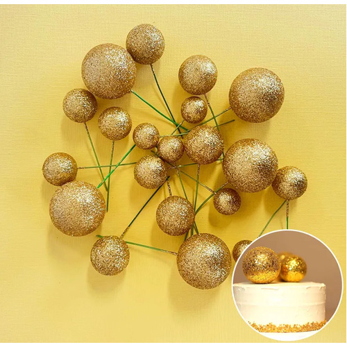 Glitter Gold Foam Ball Topper 20pc Set