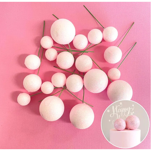 Glitter Pink Foam Ball Topper 20pc Set