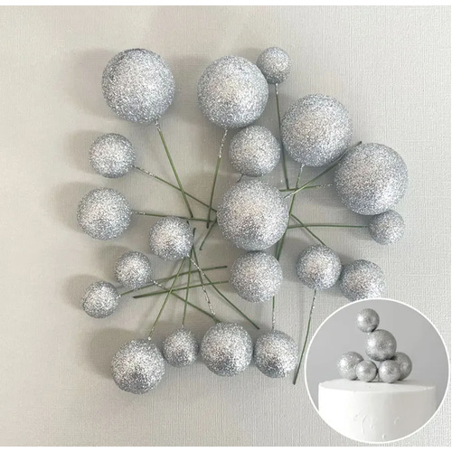 Glitter Silver Foam Ball Topper 20pc Set