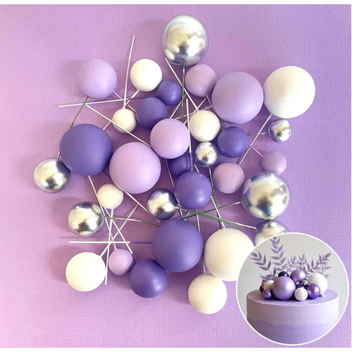 Purple-White & Silver Foam Ball Topper 32pc Set