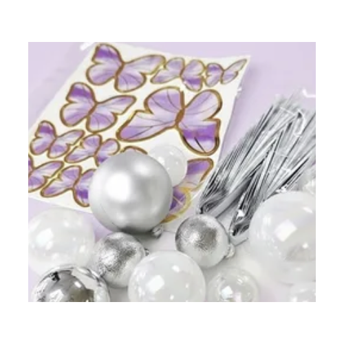 Clear, White and Silver Deco Ball, Fan and Butterfly 27 pcTopper set