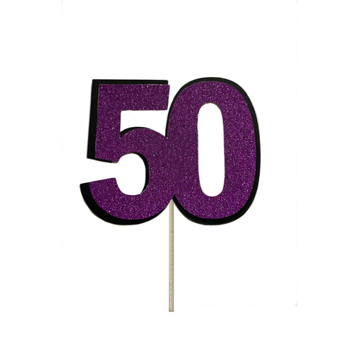 50 Cake Topper Glitter Purple 7cm