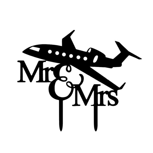 Black Acrylic Airplane Wedding Cake Topper