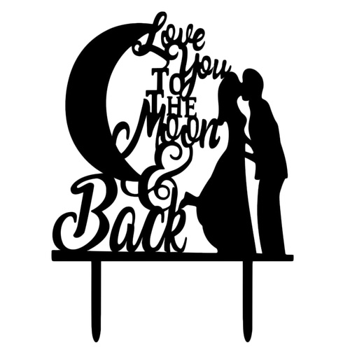 Black Acrylic Moon & Back Wedding Cake Topper